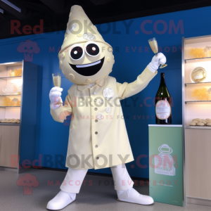 Cream Champagne mascot costume character dressed with a Playsuit and Brooches