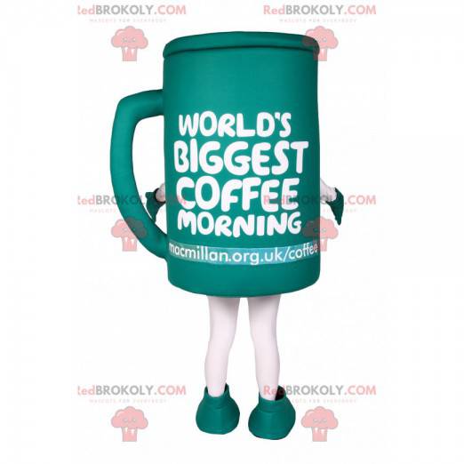 Taza de café verde mascota. Disfraz de taza de café -