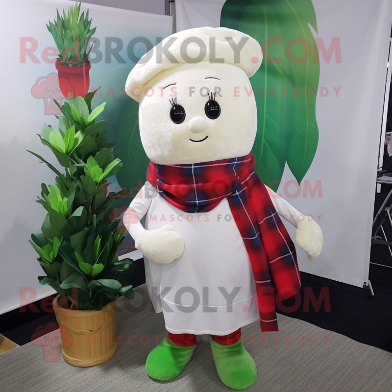 White Radish mascot costume character dressed with a Flannel Shirt and Scarf clips