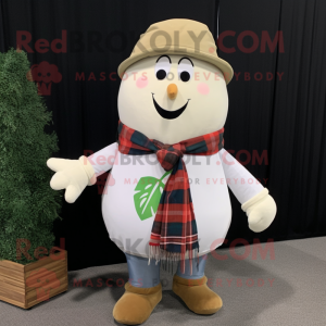 White Radish mascot costume character dressed with a Flannel Shirt and Scarf clips