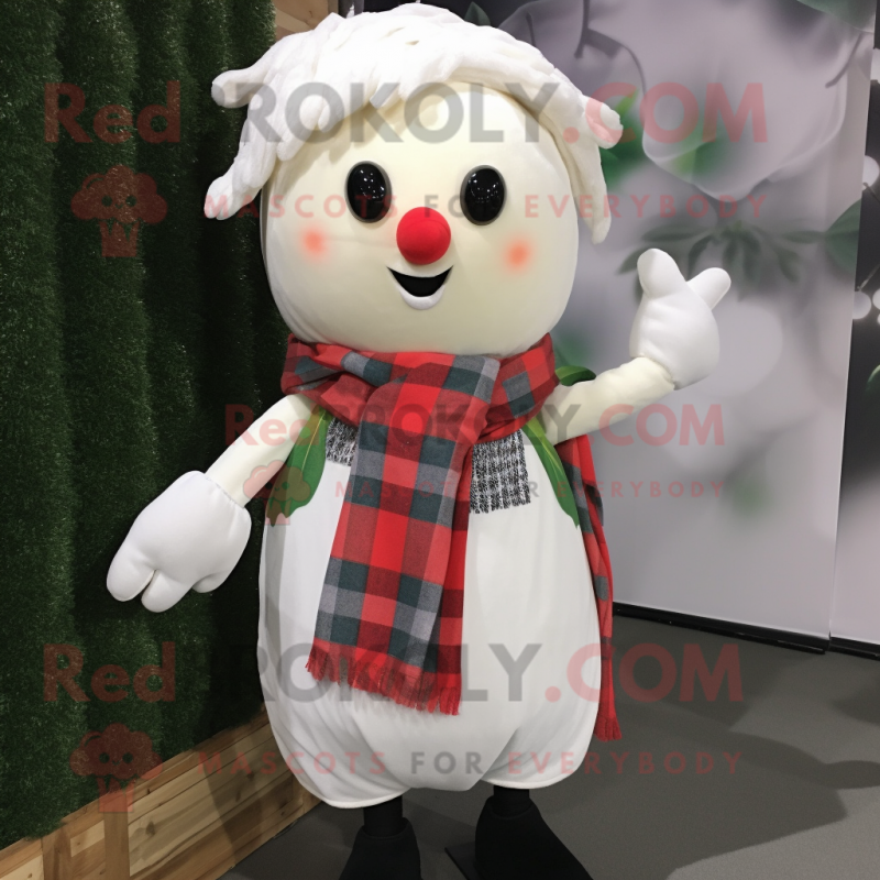 White Radish mascot costume character dressed with a Flannel Shirt and Scarf clips White Radish mascot costume character dressed with a Flannel Shirt and Scarf clips