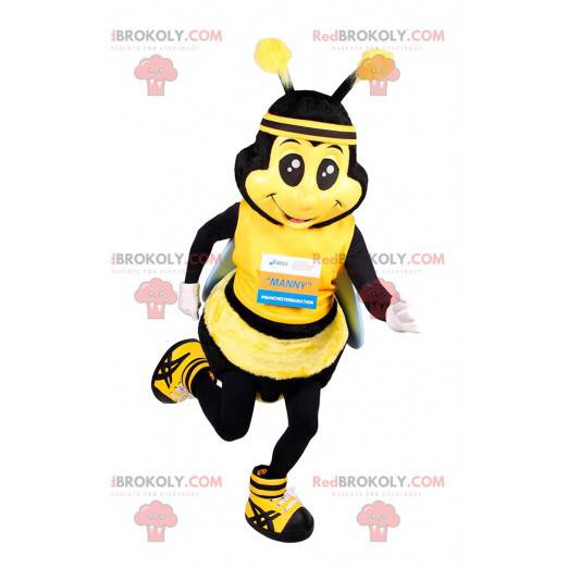Mascota de abeja en ropa deportiva. Disfraz de abeja -