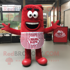 Red Bbq Ribs mascot costume character dressed with a Oxford Shirt and Foot pads