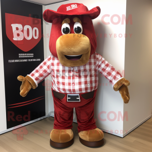 Red Bbq Ribs mascot costume character dressed with a Oxford Shirt and Foot pads