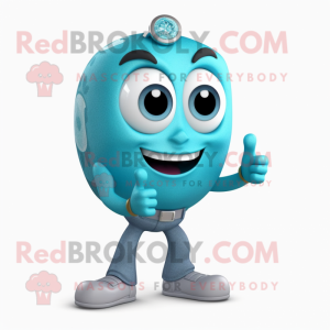 Turquoise Engagement Ring mascot costume character dressed with a Boyfriend Jeans and Rings