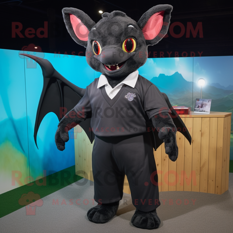 Black Bat mascot costume character dressed with a Polo Tee and Pocket squares