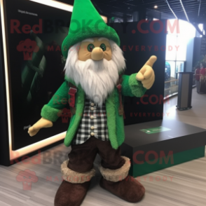 Green Wizard mascot costume character dressed with a Flannel Shirt and Hairpins