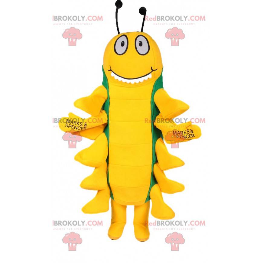 Mascotte de chenille jaune et verte trop rigolote - Mascotte de chenille jaune et verte trop rigolote -
