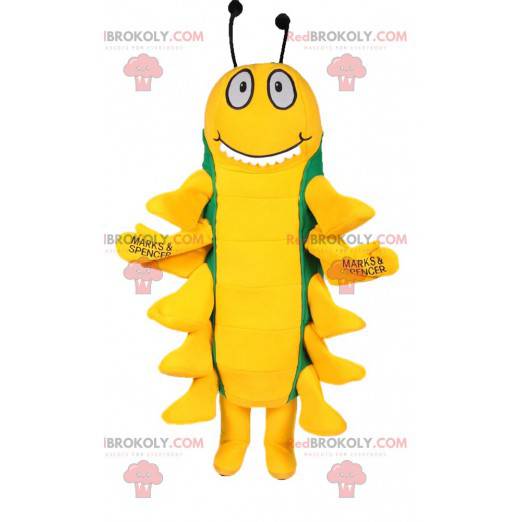 Mascote lagarta amarela e verde muito engraçado - Redbrokoly.com
