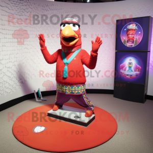 Red Pheasant mascot costume character dressed with a Yoga Pants and Bracelets