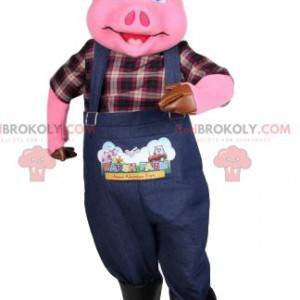 Mascotte de cochon en tenue de fermier. Costume de cochon -