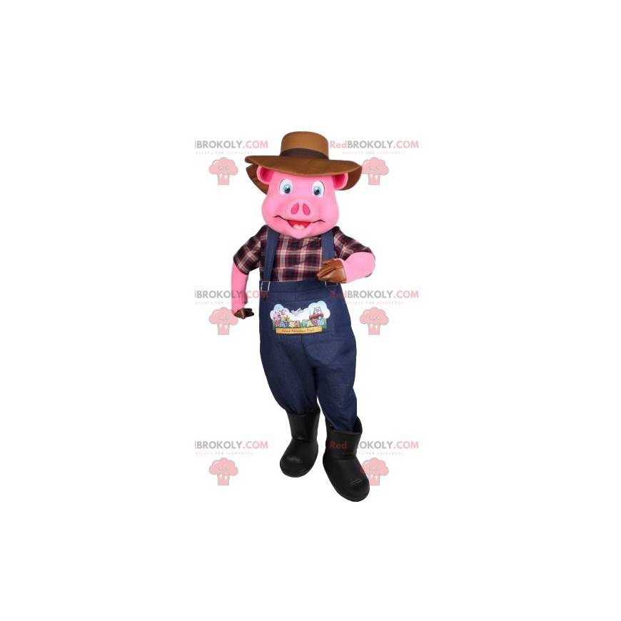 Pig mascot dressed as a farmer. Pig costume - Redbrokoly.com Pig mascot dressed as a farmer. Pig costume - Redbrokoly.com
