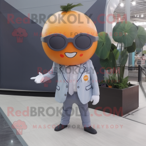 Gray Grapefruit mascot costume character dressed with a Poplin Shirt and Sunglasses