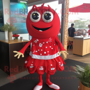 nan Crab Cakes mascot costume character dressed with a Pencil Skirt and Brooches