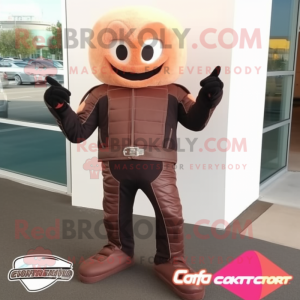 Peach Chocolate Bars mascot costume character dressed with a Moto Jacket and Foot pads