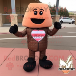 Peach Chocolate Bars mascot costume character dressed with a Moto Jacket and Foot pads