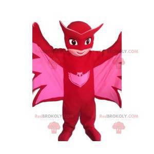 Kleine heldin mascotte in roze vleermuis - Redbrokoly.com