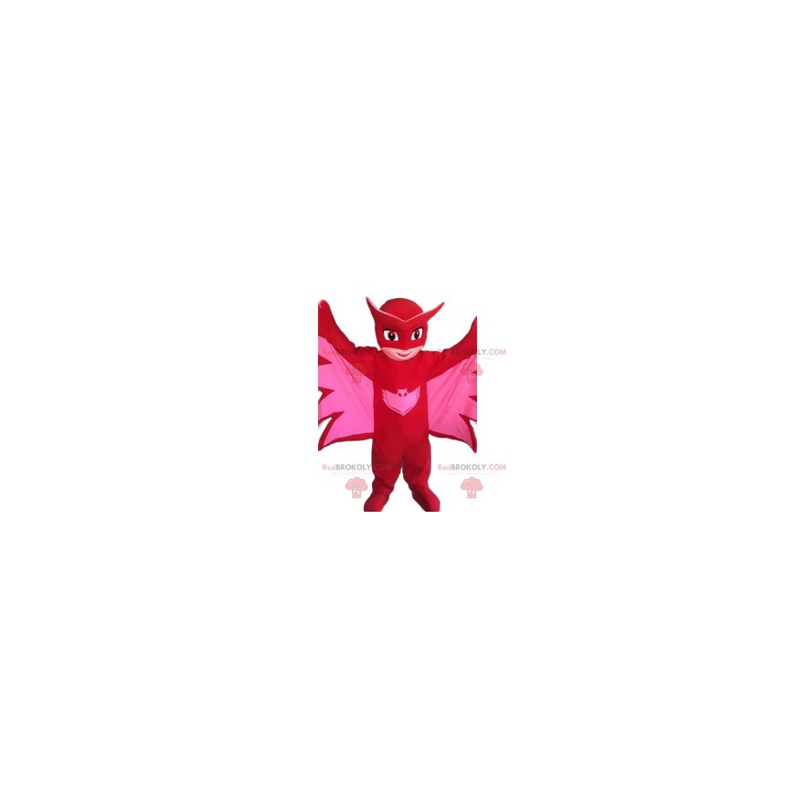 Kleine heldin mascotte in roze vleermuis - Redbrokoly.com
