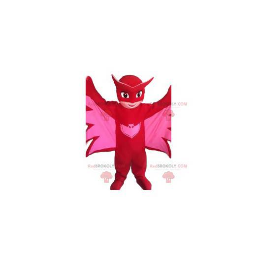 Kleine heldin mascotte in roze vleermuis - Redbrokoly.com