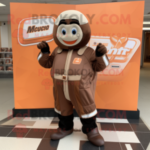 Peach Chocolate Bars mascot costume character dressed with a Moto Jacket and Foot pads