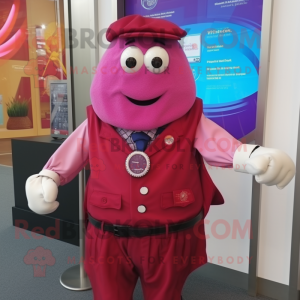 Magenta Wrist Watch mascot costume character dressed with a Waistcoat and Shawl pins