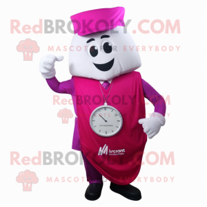 Magenta Wrist Watch mascot costume character dressed with a Waistcoat and Shawl pins