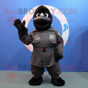 Black Air Force Soldier mascot costume character dressed with a Cover-up and Mittens