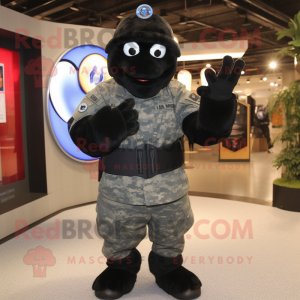 Black Air Force Soldier mascot costume character dressed with a Cover-up and Mittens