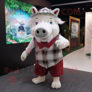 White Wild Boar mascot costume character dressed with a Blouse and Beanies