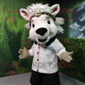 White Wild Boar mascot costume character dressed with a Blouse and Beanies