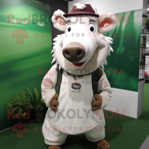 White Wild Boar mascot costume character dressed with a Blouse and Beanies
