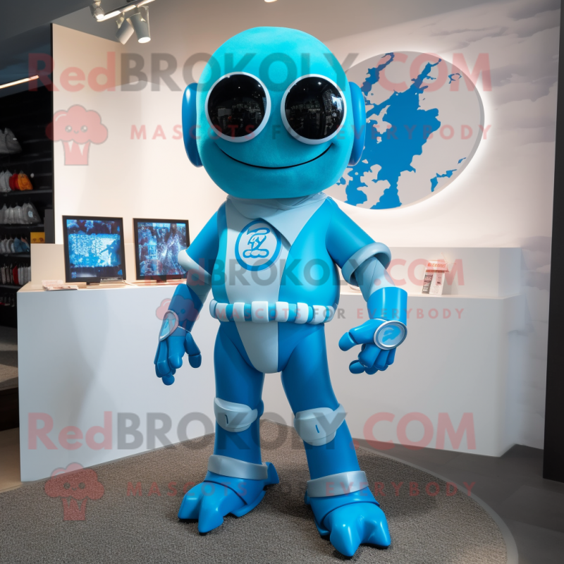 Cyan Alliance mascot costume character dressed with a Rash Guard and Necklaces Cyan Alliance mascot costume character dressed with a Rash Guard and Necklaces