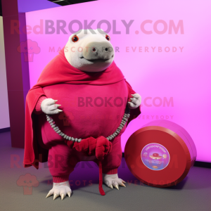 Magenta Glyptodon mascot costume character dressed with a Polo Shirt and Shawl pins