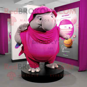 Magenta Glyptodon mascot costume character dressed with a Polo Shirt and Shawl pins