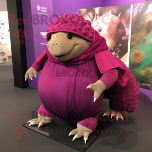 Magenta Glyptodon mascot costume character dressed with a Polo Shirt and Shawl pins