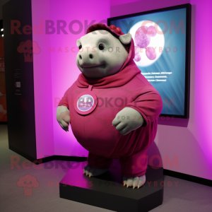 Magenta Glyptodon mascot costume character dressed with a Polo Shirt and Shawl pins