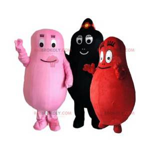 Mascotes de três personagens de desenhos animados Barbapapa -