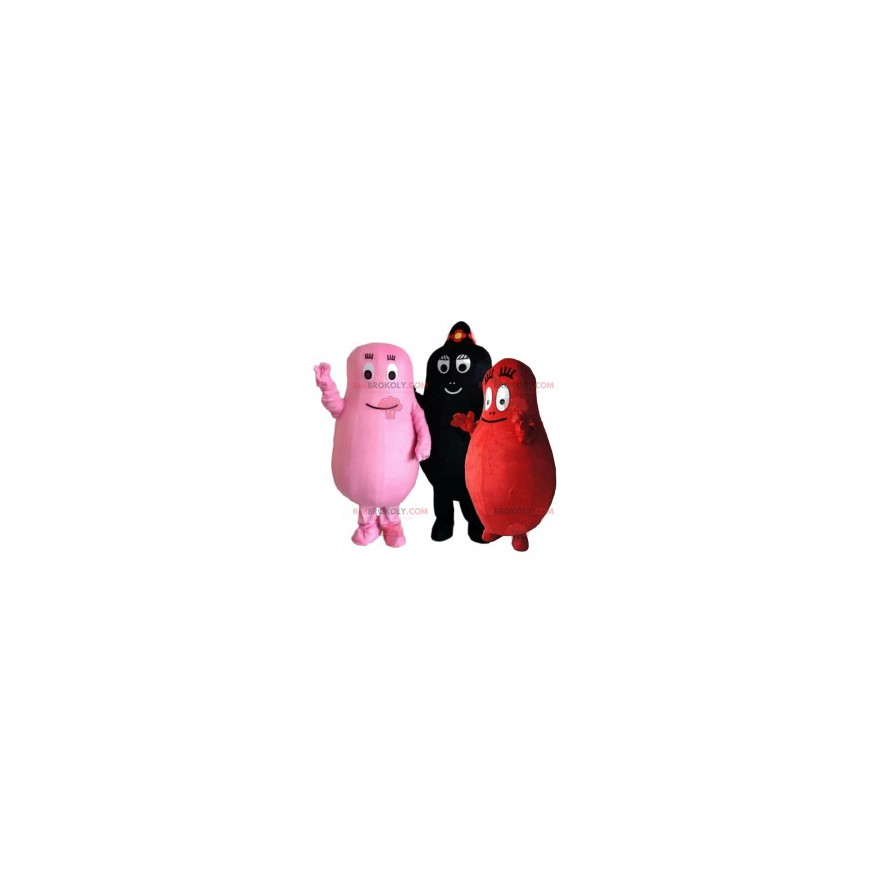 Mascottes de trois personnages du dessin animé Barbapapa -