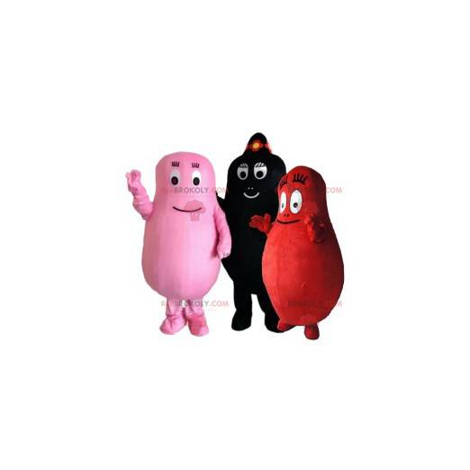 Mascotes de três personagens de desenhos animados Barbapapa -