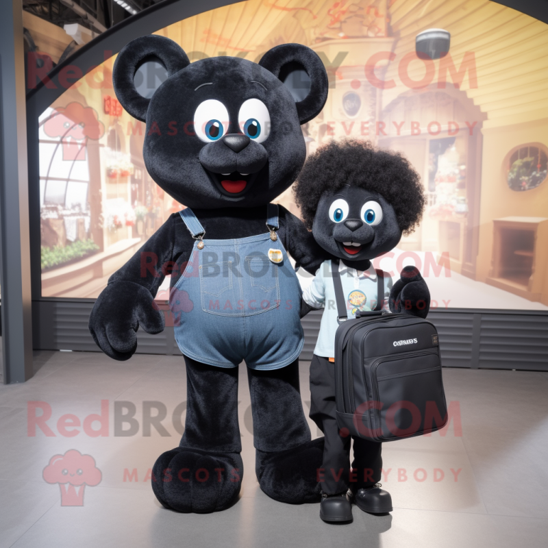 Black Champagne mascot costume character dressed with a Mom Jeans and Backpacks