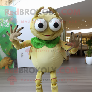 Olive Crab mascot costume character dressed with a Blouse and Bracelets