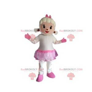 Fårmaskot med nederdel og lyserød sløjfe - Redbrokoly.com