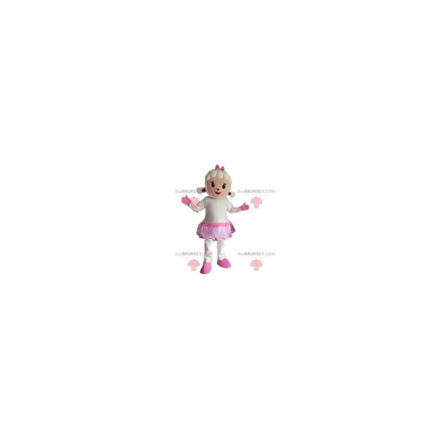 Mascote de ovelha com saia e laço rosa - Redbrokoly.com Mascote de ovelha com saia e laço rosa - Redbrokoly.com