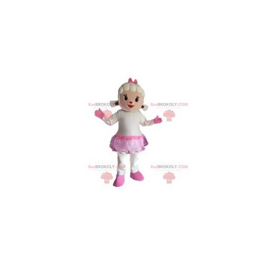 Mascote de ovelha com saia e laço rosa - Redbrokoly.com
