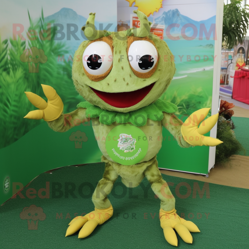 Olive Crab mascot costume character dressed with a Blouse and Bracelets