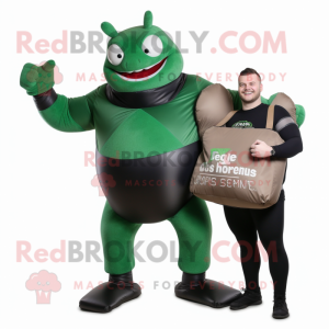 Forest Green Strongman mascot costume character dressed with a Turtleneck and Wallets