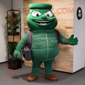 Forest Green Strongman mascot costume character dressed with a Turtleneck and Wallets