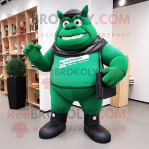 Forest Green Strongman mascot costume character dressed with a Turtleneck and Wallets