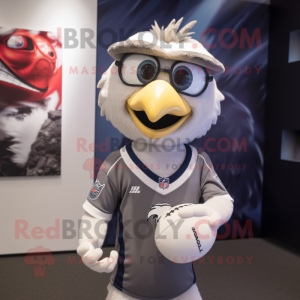 Silver Falcon mascot costume character dressed with a Rugby Shirt and Headbands