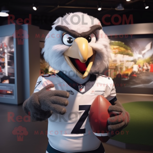 Silver Falcon mascot costume character dressed with a Rugby Shirt and Headbands